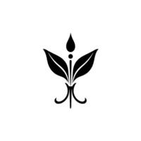 Minimalist Black and White Floral Illustration with Three Leaves, a Bud, and a Delicate Base, Set Against a White Background. vector