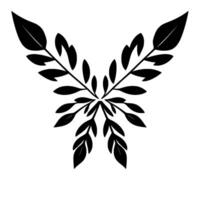 Symmetrical Black Leaf Arrangement on White Background, Elegant Floral Motif Resembling Wings or a Butterfly. vector
