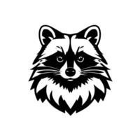 style monochrome illustration of a raccoon head, showcasing its distinctive mask and fur in sharp, geometric lines against a white background. vector