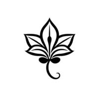 Minimalist Black and White Floral Stylized Leaf with Geometric Symmetry on White Backdrop. vector