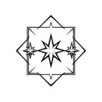 Geometric Black and White Compass Rose , Featuring StarShaped Elements and SquareDiamond Overlays. vector