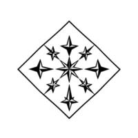 Black and White Geometric Starburst Composition Within Diamond Frame, Symmetrical, Clean , Minimalist Emblem. vector