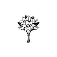 Minimalist Black and White Floral Bouquet Illustration, Featuring Detailed Flowers and Leaves on a White Background. vector
