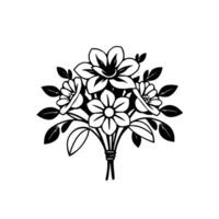 Elegant monochrome floral illustration of assorted blooms, leaves, and stems bound together, evoking simplicity and classic . vector