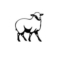 A stylized, minimalist black and white illustration of a sheep in profile, facing right, on a stark white background, evoking a sense of simplicity and clarity. vector