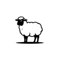 A stylized black and white illustration featuring a fluffy sheep, with a minimalist on a clean white background, conveying a sense of simplicity. vector