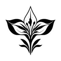 Symmetrical Black and White Floral Illustration with a Central HeartShaped Motif and Detailed Leaf Structure on a White Background. vector