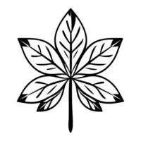 Artistic, stylized representation of a fivelobed leaf in grayscale, with contrasting black outlines and gradient shading on a white background. vector