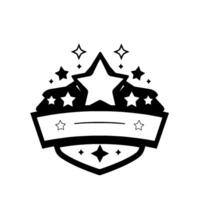 Elegant Black and White Badge Featuring Stars, a Ribbon, and ShieldLike Elements, Showcasing a Modern and Minimalist Emblem. vector