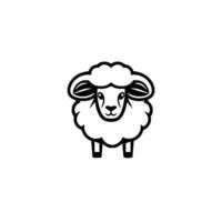A minimalist, bold black and white featuring a stylized, friendly sheep in a frontfacing pose on a clean white background. vector