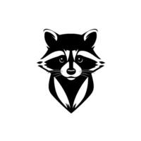 Monochromatic, stylized raccoon head featuring sharp lines, white highlights, and a symmetrical composition. vector