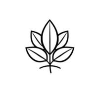 A stylized minimalist illustration of a cluster of five leaves in black lines, arranged in a symmetrical pattern on a white background. vector