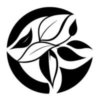 Stylized Black and White Leaf Arrangement Within a Circle, Minimalist Nature , Isolated on White, Modern . vector