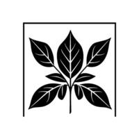 Stylized Black and White Plant Motif Within a Square Frame Featuring Detailed Leaf Veins and Symmetrical Composition. vector