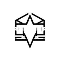 Geometric Abstract Composition A white starburstlike set within a black geometric frame, on a white background. vector