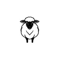 Simplified Silhouette FrontFacing Black and White Sheep on Clean White Background. A Minimalist Animal Emblem. vector