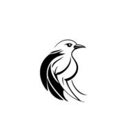 Minimalist Black and White Illustration of a Bird with Flowing Wing Detail and Sharp Beak on White Background. vector