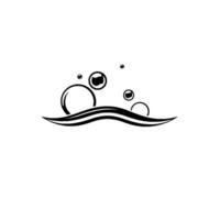 A minimalist, blackandwhite featuring stylized bubbles rising above a curved wave, evoking a sense of freshness and purity. vector