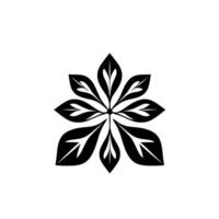 Symmetrical black and white of a stylized flower or leaf pattern radiating from a central point, minimalist style. vector