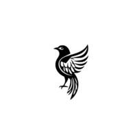 Minimalist Black and White Bird Stylized Avian Silhouette with Spreading Wings on a White Backdrop. vector