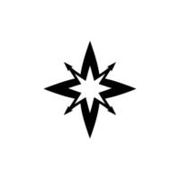Black and White Compass Rose with Arrowlike Points on White Background. vector