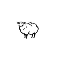 Monochromatic Sheep Illustration A minimalist black and white drawing of a fluffy sheep standing against a plain white background. vector