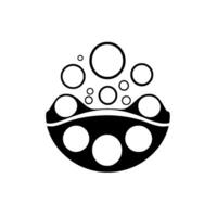 Black and white minimalist abstract with interconnected circles, resembling a stylized container or bubble cluster. vector