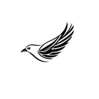 Elegant Black and White Minimalist Silhouette of a Bird in Flight with Open Wing on a Clean White Background vector