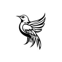 Elegant Black and White Bird Illustration in Profile, Wings Spread in MidFlight, Isolated on White. vector