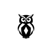 A minimalist black and white owl illustration, featuring geometric shapes and a diamond in the chest on a white background. vector
