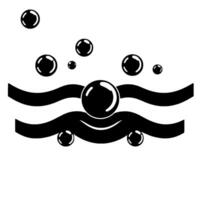 Black and White Illustration Bubbles Rising Over Abstract Wavy Lines, Creating a Watery Effect. vector