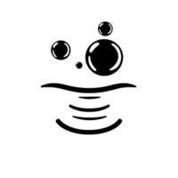 A minimalist black and white illustration depicting bubbles rising above stylized water ripples. The circular bubbles vary in size, creating a dynamic and simplified representation. vector