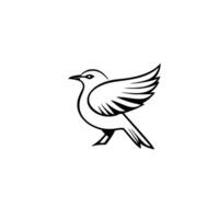 Minimalist monochrome of a stylized bird in profile, wings partially open, on a bright white background, evoking a sense of grace and flight. vector