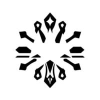 Geometric emblem featuring stylized silver stars at the center, encircled by an abstract black and white ornamental , set on a plain white background. vector