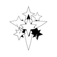 Geometric, black and white cluster of stylized stars, arranged in a dynamic, overlapping composition with highlights. vector