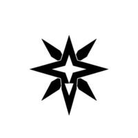 Minimalist Geometric Starburst Featuring a Black and White EightPointed Star with Shadow and Depth on White Background. vector