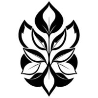 Symmetrical Black and White Leaf Arrangement with Minimalist and Serene Green Accents on a White Background. vector