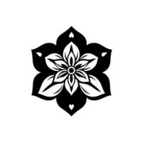 Black and White Symmetrical Floral with Heart Accents, a Modern and Artistic Representation of Nature. vector
