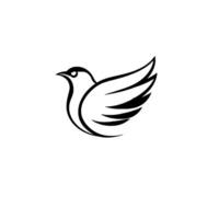 Minimalist Black and White of a Dove in Flight, Featuring Bold Outlines and Elegant Lines on a White Background. vector