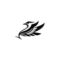 Elegant black and white bird with stylized wings, a curved neck, and a minimalist aesthetic on a white background. vector