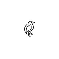 Simple Black Outline of a Perched Bird on White Background, Minimalist with Curved Lines and Geometric Shapes. vector