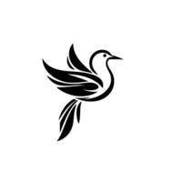 A stylized black and white bird in flight, minimalist on white background. vector