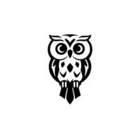 Simple, clean, and striking black and white symmetrical stylized owl illustration on a bright, neutral white background. vector