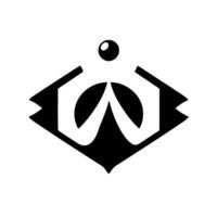 Abstract, black and white featuring a stylized geometric emblem of a person figure within a rhomboid shape, atop a rounded circle. vector