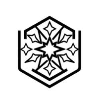 Geometric Emblem A modern snowflake , contained in a hexagonal frame with a starshaped core, embodying minimalism. vector