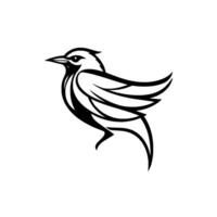 Minimalist Black and White Bird Silhouette with Bold Lines and Wing Detail, Isolated on White Background. vector