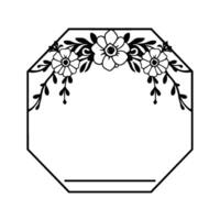 Elegant Octagonal Floral Frame A Black and White Outline Featuring Blossoms, Leaves, and Decorative Elements for Invitations or . vector