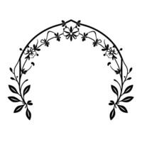 Elegant Black and White Floral Arch Frame with Delicate Leaves and Flowers on a White Background. vector