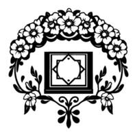 Ornate Black and White Floral Frame with Geometric Center, Decorative Border, and Minimalist , Perfect for Invitations vector