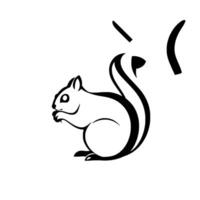 Black and White Illustration of a Squirrel Eating on a White Background with Stylized Tail vector